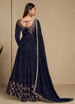 Navy Blue Faux Georgette Sequins Dresses And Gown Party Wear -Deals Chic Lehenga Store navy blue faux georgette sequins dresses and gown bgwrsad7101 b