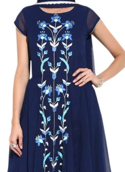 Navy Blue Georgette Anarkali Suit Party Wear