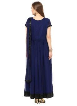Navy Blue Georgette Ankle Length Anarkali Suit Party Wear -Deals Chic Lehenga Store navy blue georgette ankle length anarkali suit slnrrssm307 b