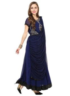 Navy Blue Georgette Ankle Length Anarkali Suit Party Wear -Deals Chic Lehenga Store navy blue georgette ankle length anarkali suit slnrrssm307 u