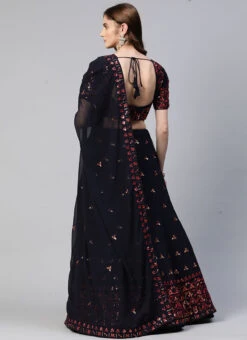 Navy Blue Georgette Embroidered Sequins A Line Lehenga Party Wear -Deals Chic Lehenga Store navy blue georgette embroidered sequins a line lehenga ghsacw3071 b