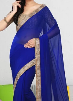 Navy Blue Georgette Saree Festive Wear