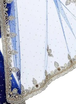Navy Blue Net Crystals Embellished Saree Party Wear