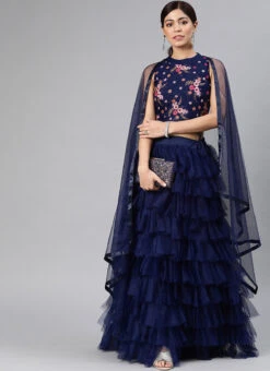 Navy Blue Net Embroidered A Line Lehenga Festive Wear -Deals Chic Lehenga Store navy blue net embroidered a line lehenga ghsrk170572 u