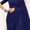 Navy Blue Net Embroidered And Tikki Work Saree Party Wear