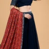 Navy Blue Pure Georgette Embroidered Work A Line Lehenga Choli Wedding Wear