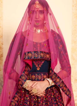 Navy Blue Satin Embroidered Umbrella Lehenga Wedding Wear -Deals Chic Lehenga Store navy blue satin embroidered umbrella lehenga ghsak43011605 b