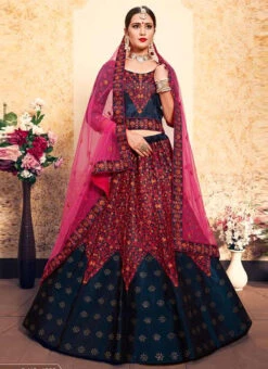 Navy Blue Satin Embroidered Umbrella Lehenga Wedding Wear -Deals Chic Lehenga Store navy blue satin embroidered umbrella lehenga ghsak43011605 u