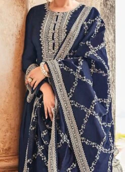 Navy Blue Soft Art Silk Embroidered N Sequins Anarkali Suit Party Wear