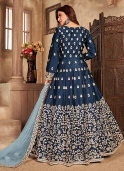 Navy Blue Soft Art Silk Mirror Embroidery Anarkali Suit Party Wear -Deals Chic Lehenga Store navy blue soft art silk mirror embroidery anarkali suit slsak29923303 b