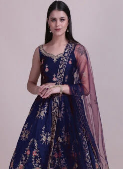 Navy Blue Taffeta Silk Embroidered N Stones Umbrella Lehenga Party Wear -Deals Chic Lehenga Store navy blue taffeta silk embroidered n stones umbrella lehenga ghswe101024blue b