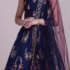 Navy Blue Taffeta Silk Embroidered N Stones Umbrella Lehenga Party Wear