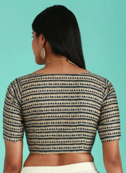 Navy Blue Viscose Rayon Printed Readymade Blouse Party Wear -Deals Chic Lehenga Store navy blue viscose rayon printed readymade blouse blspfb222nb b