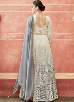 Off White And Grey Faux Georgette Embroidered Gown Party Wear -Deals Chic Lehenga Store off white and grey faux georgette embroidered gown slska47512039 b