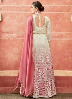 Off White And Pink Faux Georgette Embroidered Gown Party Wear -Deals Chic Lehenga Store off white and pink faux georgette embroidered gown slska47512035 b