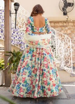 Off White Chanderi Silk Digital Print Umbrella Lehenga Party Wear -Deals Chic Lehenga Store off white chanderi silk digital print umbrella lehenga ghska42734003 b