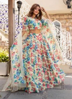 Off White Chanderi Silk Digital Print Umbrella Lehenga Party Wear -Deals Chic Lehenga Store off white chanderi silk digital print umbrella lehenga ghska42734003 u