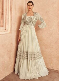 Off White Chinon Embroidery Umbrella Lehenga Party Wear -Deals Chic Lehenga Store off white chinon embroidery umbrella lehenga ghska42225227 u