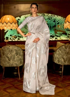 Off White Cotton Handloom Zari Weaving Work Saree Festive Wear -Deals Chic Lehenga Store off white cotton handloom zari weaving work saree samkns1059255006 u