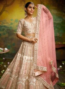 Off White Embroidered Pure Silk Umbrella Lehenga Wedding Wear -Deals Chic Lehenga Store off white embroidered art silk umbrella lehenga ghsp5780owh b