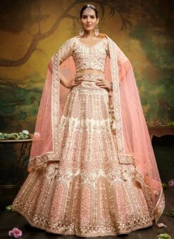 Off White Embroidered Pure Silk Umbrella Lehenga Wedding Wear -Deals Chic Lehenga Store off white embroidered art silk umbrella lehenga ghsp5780owh u