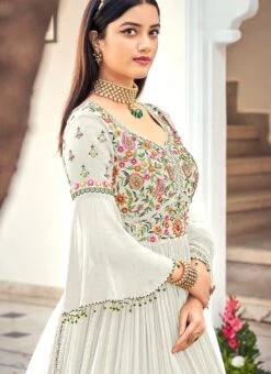 Off White Georgette Embroidered Designer Anarkali Suit Festive Wear -Deals Chic Lehenga Store off white georgette embroidered designer anarkali suit slsak32661321e b