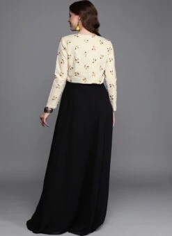 Off White N Black Embroidered Jacket Style Gown After Six Wear -Deals Chic Lehenga Store off white n black embroidered jacket style gown IWBS01910263 b