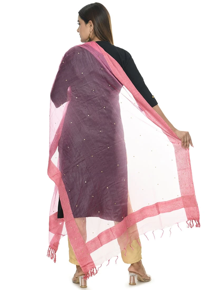 Onion Pink Organza Cotton Stones Work Dupatta Festive Wear 4 Onion Pink Organza Cotton Stones Work Dupatta Festive Wear - Image 4