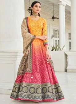 Orange Art Silk Gown Party Wear -Deals Chic Lehenga Store orange art silk gown bgwrs47341002 u