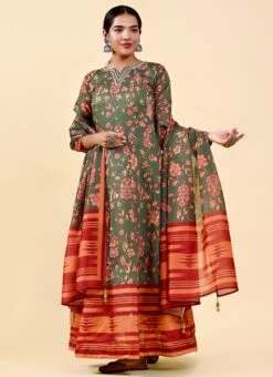 Orange Art Silk Printed Gown After Six Wear -Deals Chic Lehenga Store orange art silk printed gown bgwrsuf706 u