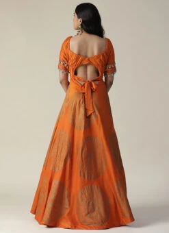 Orange Art Silk Sequins Dresses And Gown Party Wear -Deals Chic Lehenga Store orange art silk sequins dresses and gown bgwrdsas76 b