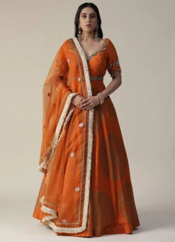 Orange Art Silk Sequins Dresses And Gown Party Wear -Deals Chic Lehenga Store orange art silk sequins dresses and gown bgwrdsas76 u