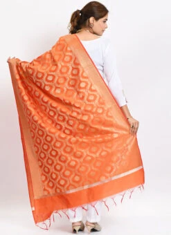 Orange Banarasi Silk Weaving Work Dupatta Work Wear -Deals Chic Lehenga Store orange banarasi silk weaving work dupatta dpdmimfd156 b