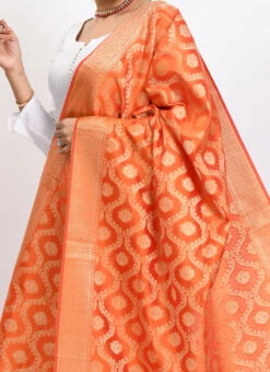Orange Banarasi Silk Weaving Work Dupatta Work Wear