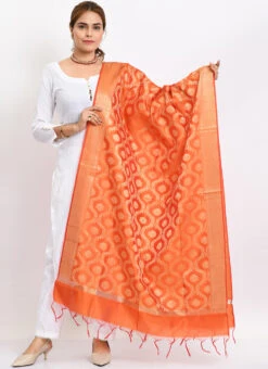 Orange Banarasi Silk Weaving Work Dupatta Work Wear -Deals Chic Lehenga Store orange banarasi silk weaving work dupatta dpdmimfd156 u
