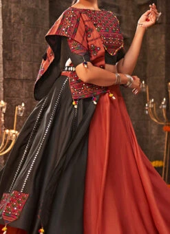 Orange Blended Cotton Printed Kutch Work Chaniya Choli Festive Wear