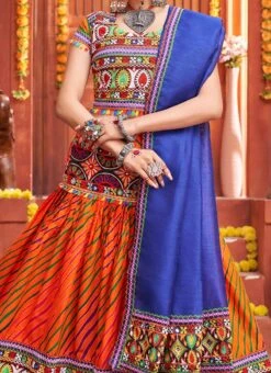 Orange Cotton Embroidery With Mirror Work Chaniya Choli Festive Wear