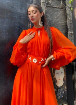 Orange Faux Georgette Jumpsuits Party Wear -Deals Chic Lehenga Store orange faux georgette jumpsuits drsuhoa018 b