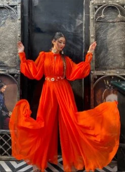 Orange Faux Georgette Jumpsuits Party Wear -Deals Chic Lehenga Store orange faux georgette jumpsuits drsuhoa018 u