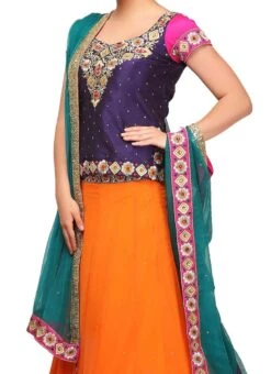 Orange Georgette Zari Embroidered Work Umbrella Lehenga Wedding Wear