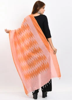 Orange Handloom Cotton Ikkat Printed Dupatta Work Wear -Deals Chic Lehenga Store orange handloom cotton ikkat printed dupatta dpdmimfd143 b