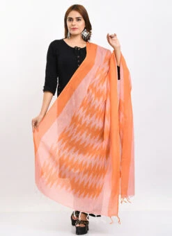 Orange Handloom Cotton Ikkat Printed Dupatta Work Wear -Deals Chic Lehenga Store orange handloom cotton ikkat printed dupatta dpdmimfd143 u