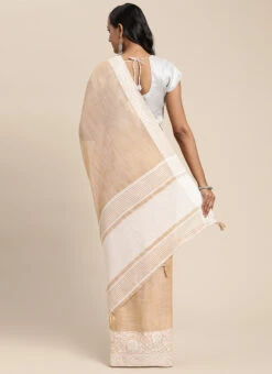 Orange Linen Woven Zari Work Saree Festive Wear -Deals Chic Lehenga Store orange linen woven zari work saree sassgaha1238 b