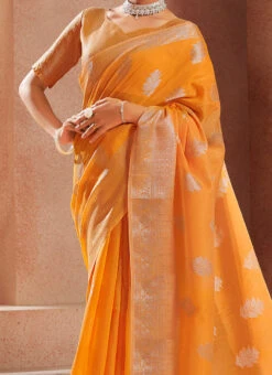 Orange Modal Silk Zari Weaving Saree Festive Wear