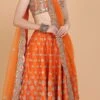 Orange Raw Silk Resham Embroidered Work Umbrella Lehenga Choli With Dupatta Wedding Wear