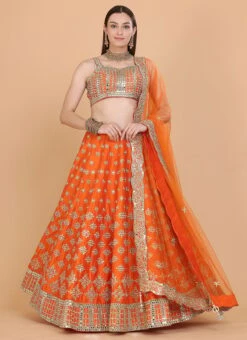 Orange Raw Silk Resham Embroidered Work Umbrella Lehenga Choli With Dupatta Wedding Wear -Deals Chic Lehenga Store orange raw silk resham embroidered work umbrella lehenga choli with dupatta ghmcbl228 u