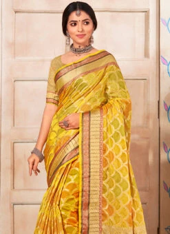 Organza Stone Work Yellow Color Saree Festive Wear -Deals Chic Lehenga Store organza stone work yellow color saree sasspbwsur1002 b
