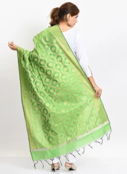 Parrot Green Banarasi Silk Weaving Work Dupatta Work Wear -Deals Chic Lehenga Store parrot green banarasi silk weaving work dupatta dpdmimfd161 b