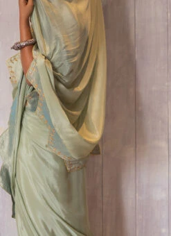 Pastel Green Pure Chinon Gota Patti Work Saree Party Wear