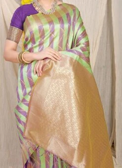 Patola Silk Lavender And Green Color Zari Weaving Saree Festive Wear